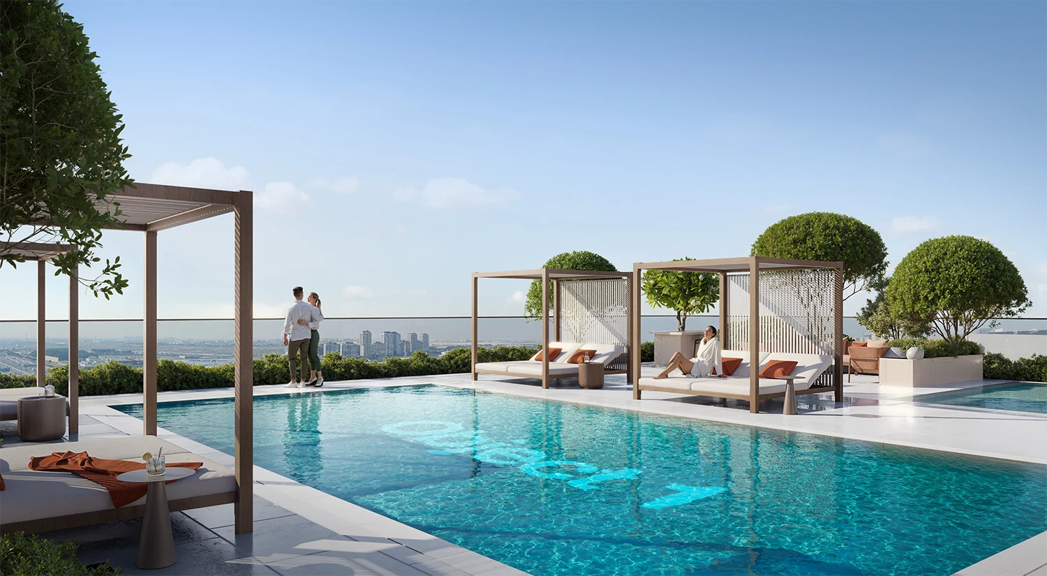 Resort-style rooftop pool living with panoramic views and peaceful luxury